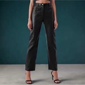 Aritzia Wilfred The Melina Vegan Faux Leather Pant Black Straight Leg size 6
